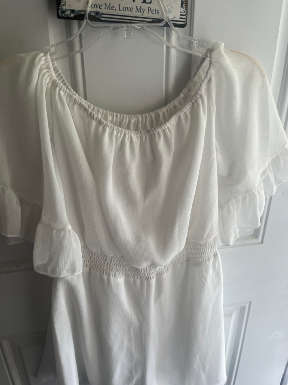 On or Off-Shoulder White crisp chiffon like layered Romper with built-in shorts - Picture 5 of 6